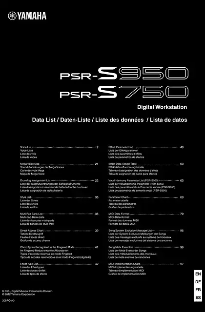 yamaha雅马哈PSR-S950_S750 Data List